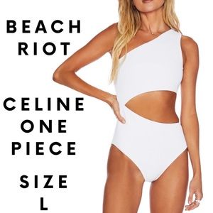 Beach Riot NWT White One Piece Celine Asymmetrical Cut Out Swimsuit Size Large